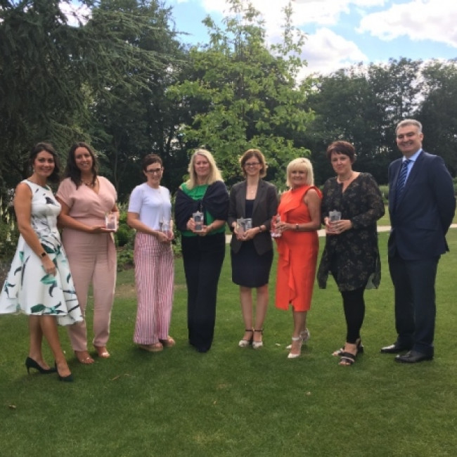 STEPS Directors Jules Leahy and Toria Chan celebrate a win at the Barclays Yorkshire Women in Business Awards 2018 for ‘Most Supportive Business Promoting Diversity and Citizenship